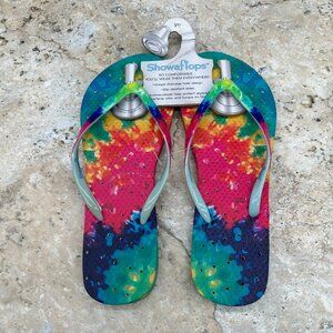 SHOWAFLOPS Flip Flop Sandals Womens Size 9/10 Multicolor Tie Dye Slides Thongs